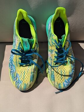 Asics Yellow and Teal Running Sneakers,M 9.5,Gently Worn